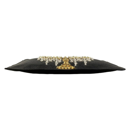 Dolce & Gabbana Clutch Black Gold Beads Bijou Studs Chien Delia Leather