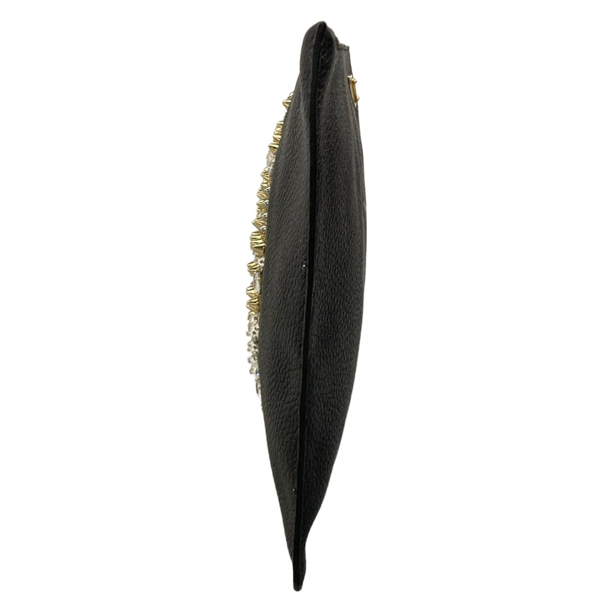 Dolce & Gabbana Clutch Black Gold Beads Bijou Studs Chien Delia Leather