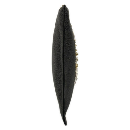 Dolce & Gabbana Clutch Black Gold Beads Bijou Studs Chien Delia Leather