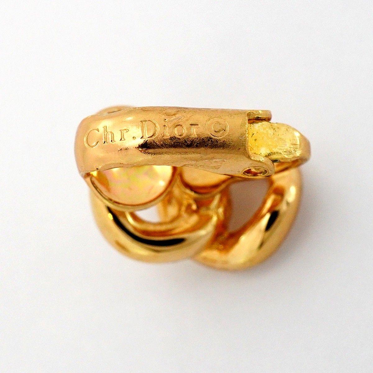Dior Earrings Gold Plated Line Stone