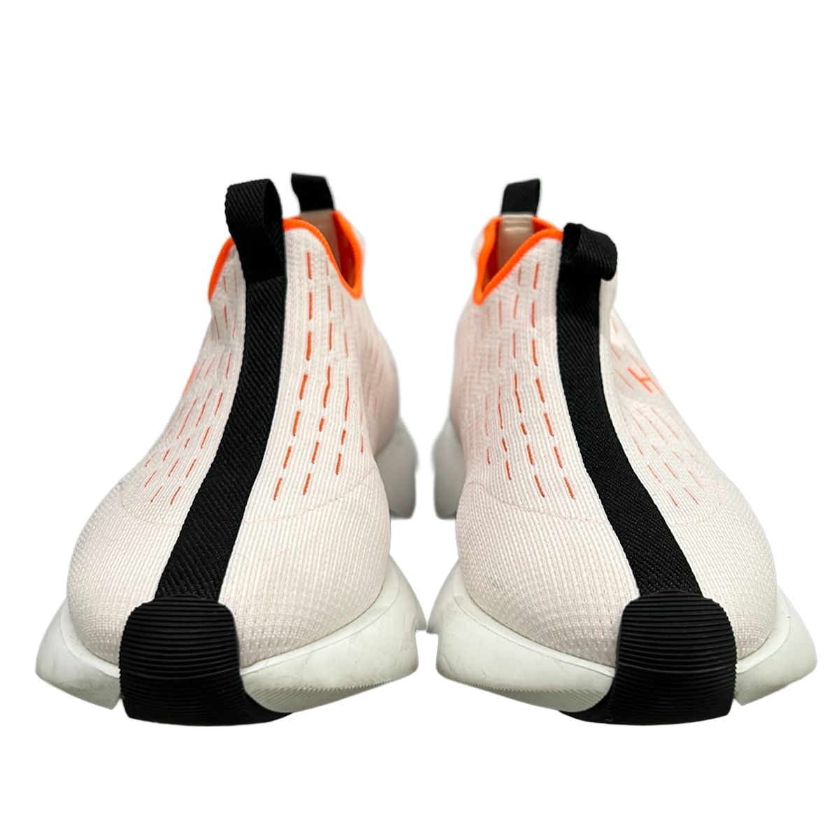 Hermes Sneakers 37.5 Cles White Black Orange Knit Logo
