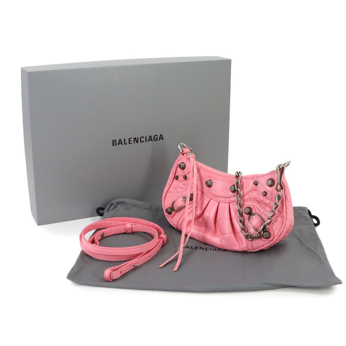 Balenciaga le Cagole Mini 2-Way Chain Shoulder Bag Leather Pink