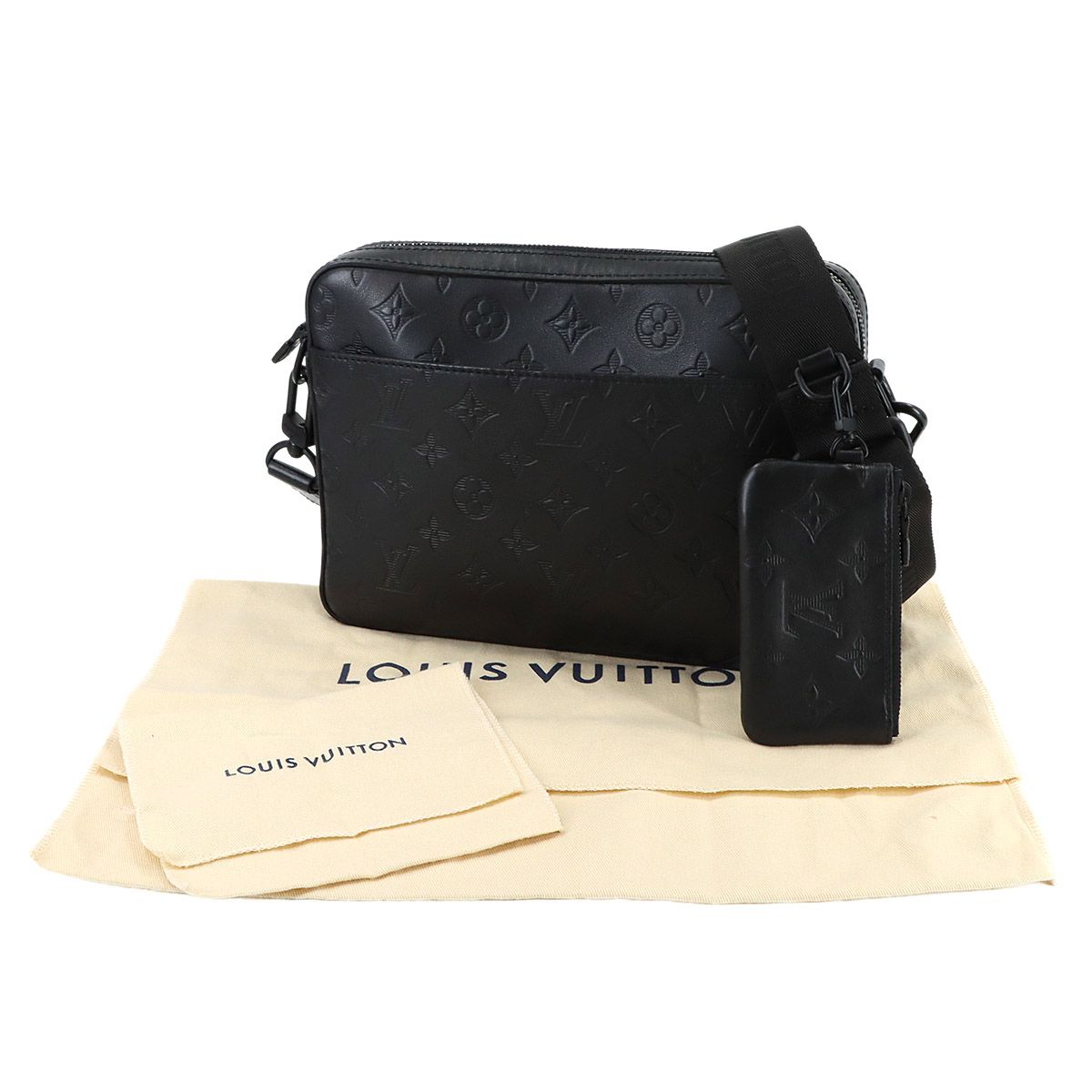 Louis Vuitton Monogram Shadow Duo Messenger Shoulder Bag Leather Black