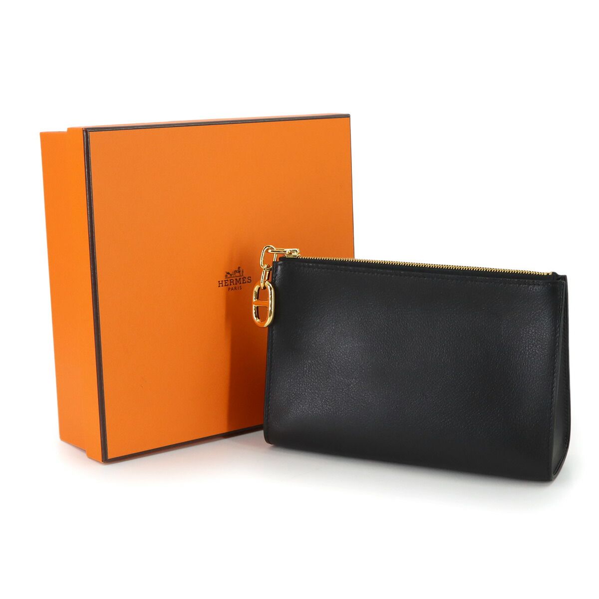 Hermes Zip and Go PM Pouch Evercolor Black Chaine D'ancre Gold