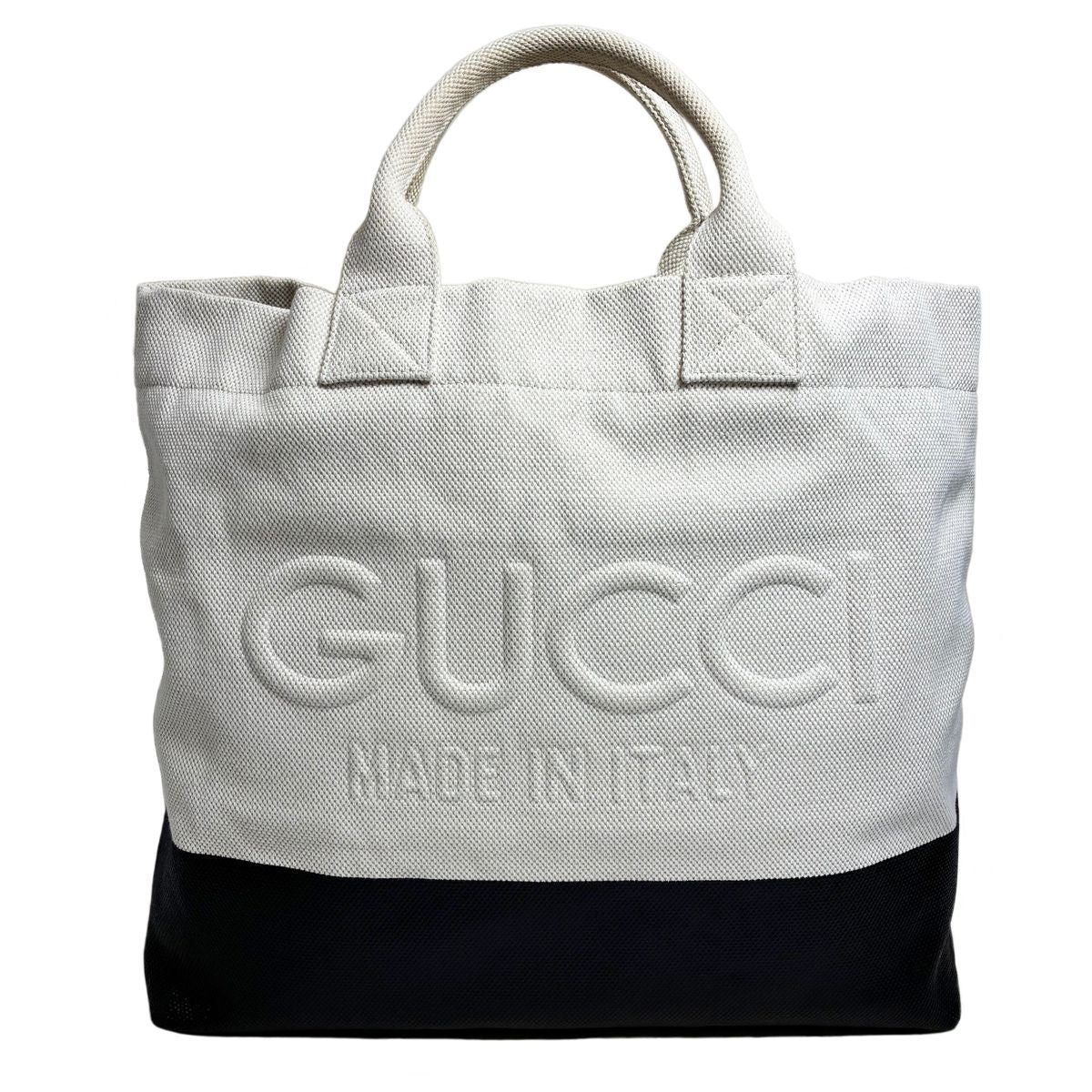 Gucci Canvas Tote with Embossed Detail Lido Ivory Black 2-Way