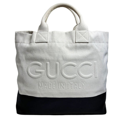 Gucci Canvas Tote with Embossed Detail Lido Ivory Black 2-Way