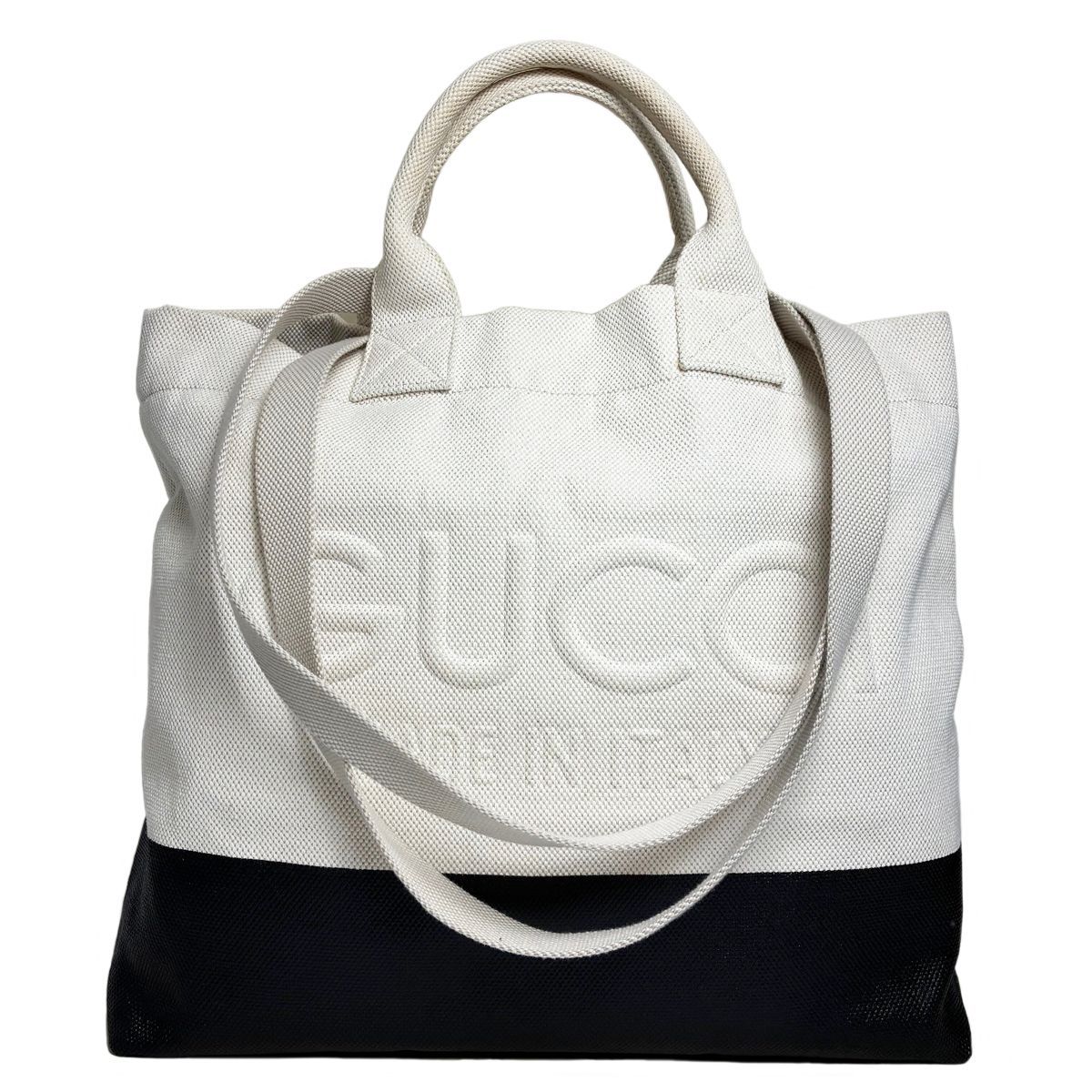 Gucci Canvas Tote with Embossed Detail Lido Ivory Black 2-Way