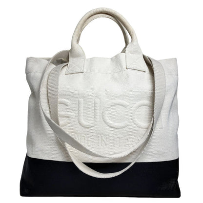 Gucci Canvas Tote with Embossed Detail Lido Ivory Black 2-Way