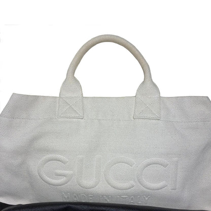 Gucci Canvas Tote with Embossed Detail Lido Ivory Black 2-Way