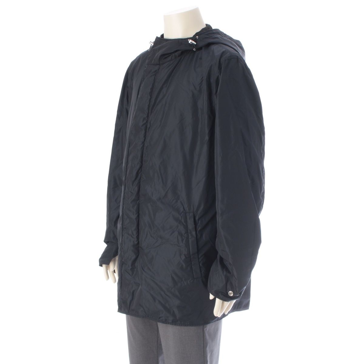 Prada Reversible Hooded Nylon Jacket Coat Black Navy 54