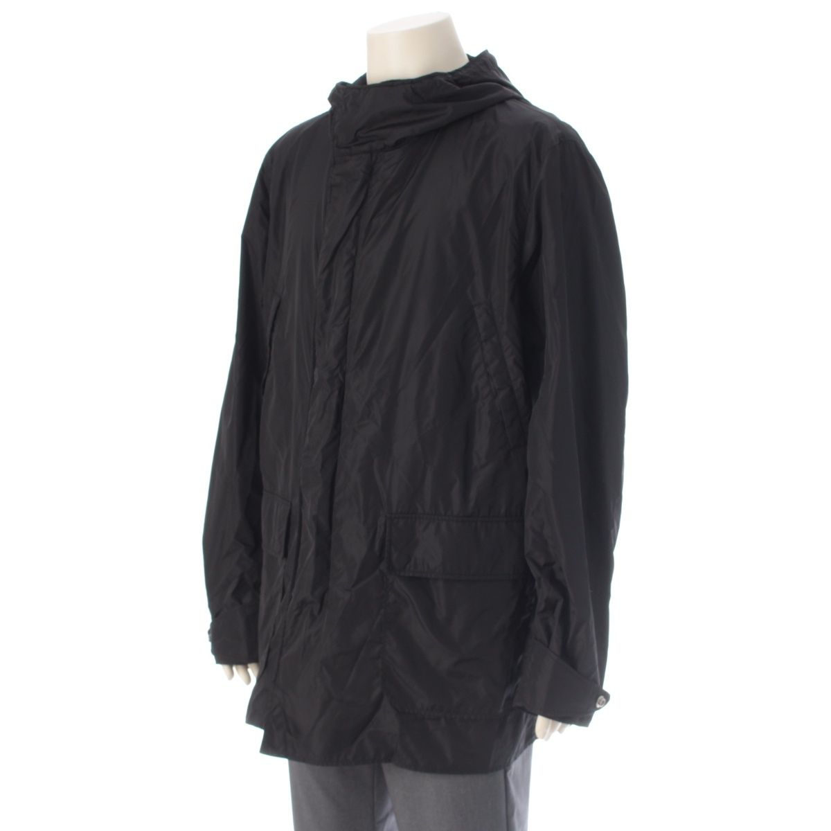 Prada Reversible Hooded Nylon Jacket Coat Black Navy 54
