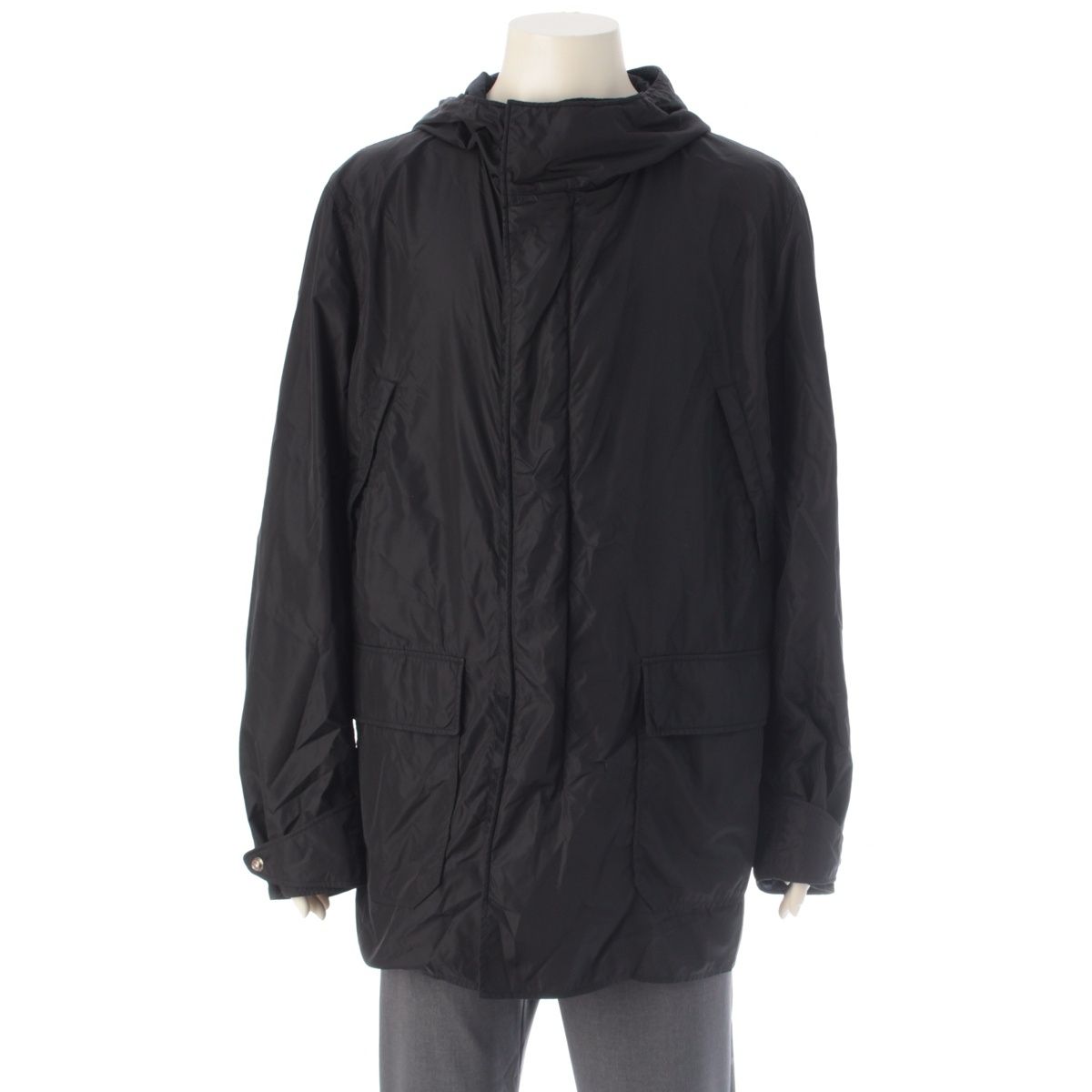 Prada Reversible Hooded Nylon Jacket Coat Black Navy 54