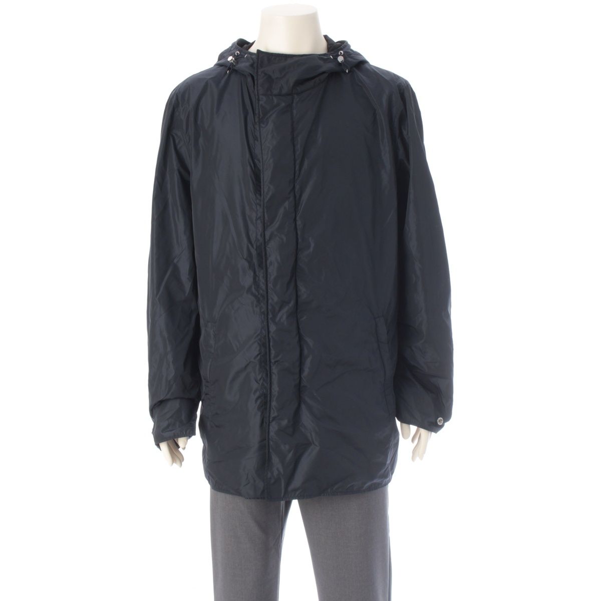 Prada Reversible Hooded Nylon Jacket Coat Black Navy 54