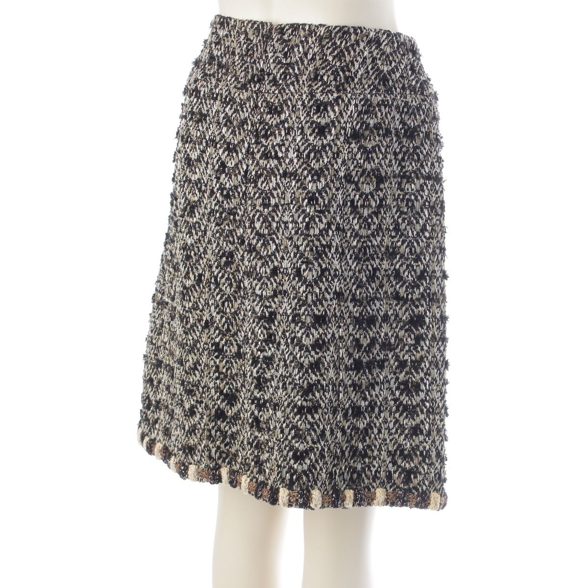 Chanel Metallic Tweed Stand Collar Jacket Skirt Set Suit Black Gold