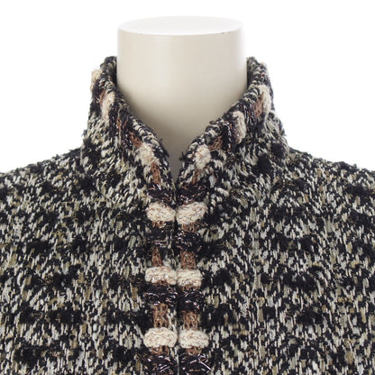 Chanel Metallic Tweed Stand Collar Jacket Skirt Set Suit Black Gold
