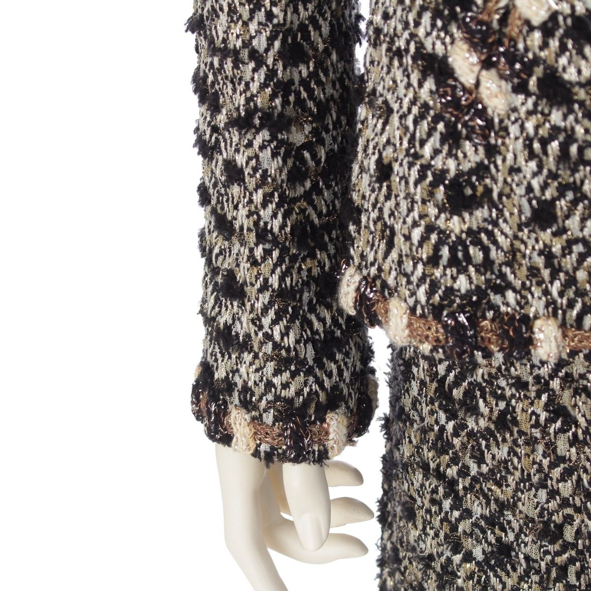 Chanel Metallic Tweed Stand Collar Jacket Skirt Set Suit Black Gold