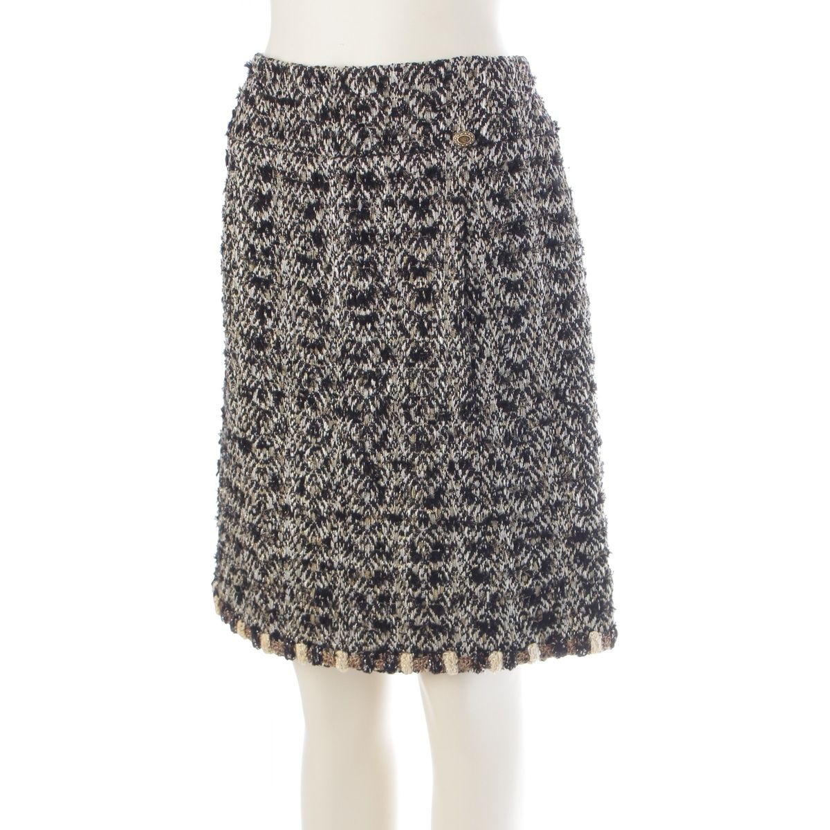 Chanel Metallic Tweed Stand Collar Jacket Skirt Set Suit Black Gold