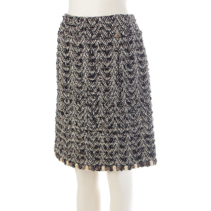 Chanel Metallic Tweed Stand Collar Jacket Skirt Set Suit Black Gold