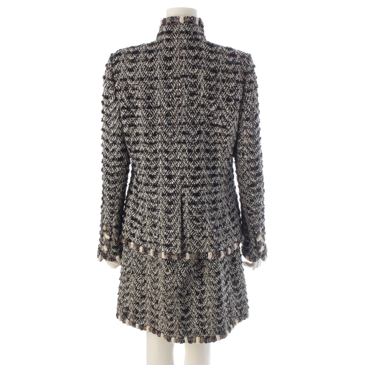 Chanel Metallic Tweed Stand Collar Jacket Skirt Set Suit Black Gold