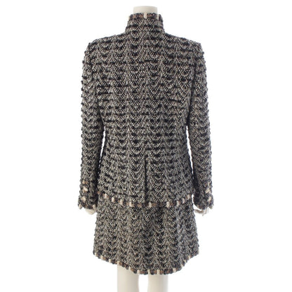 Chanel Metallic Tweed Stand Collar Jacket Skirt Set Suit Black Gold