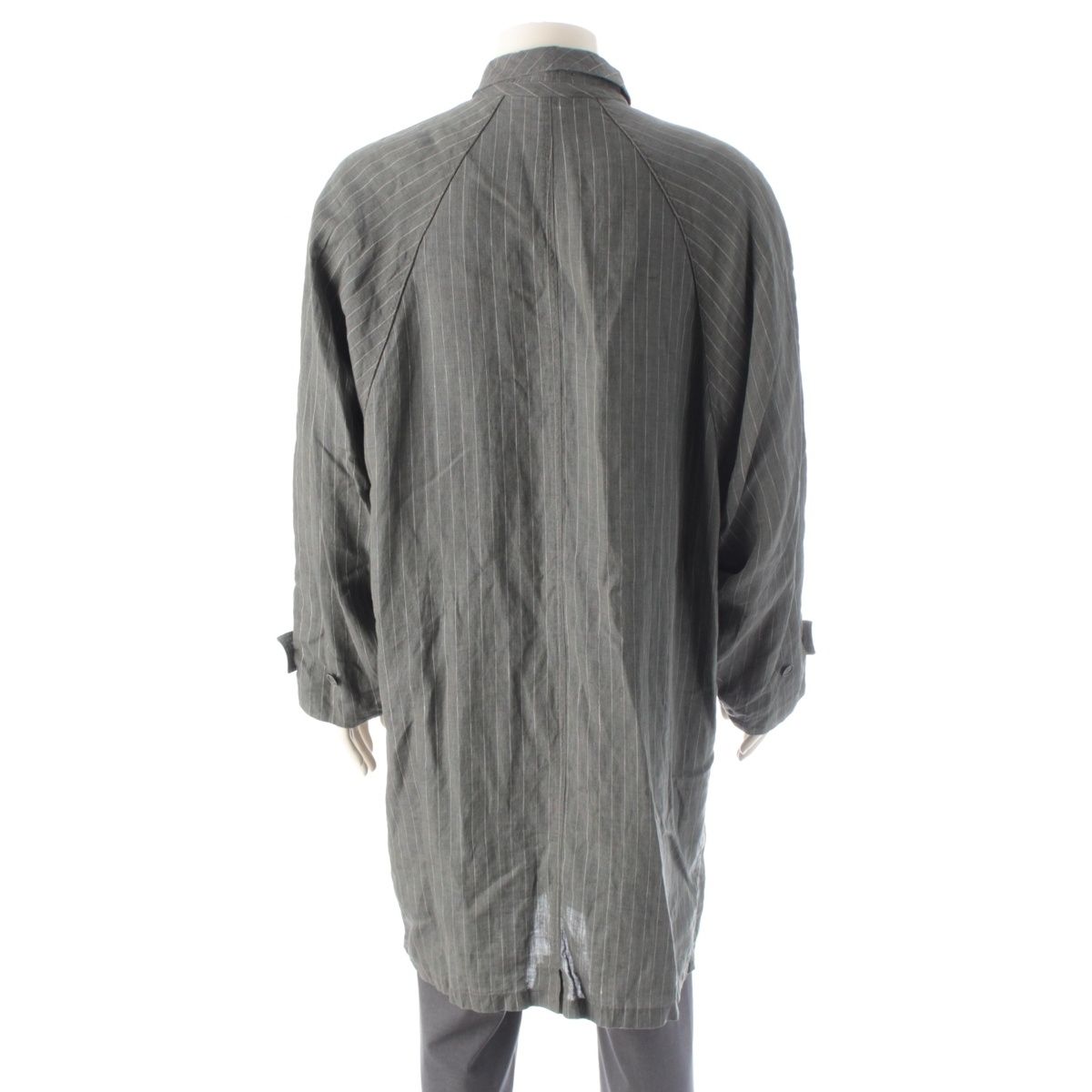 Versace Gianni Linen Unlined Long Coat Gray White