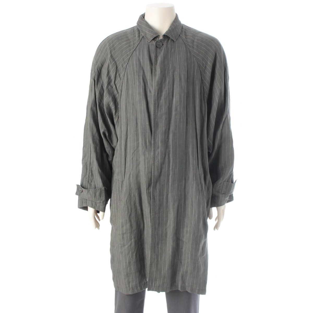 Versace Gianni Linen Unlined Long Coat Gray White