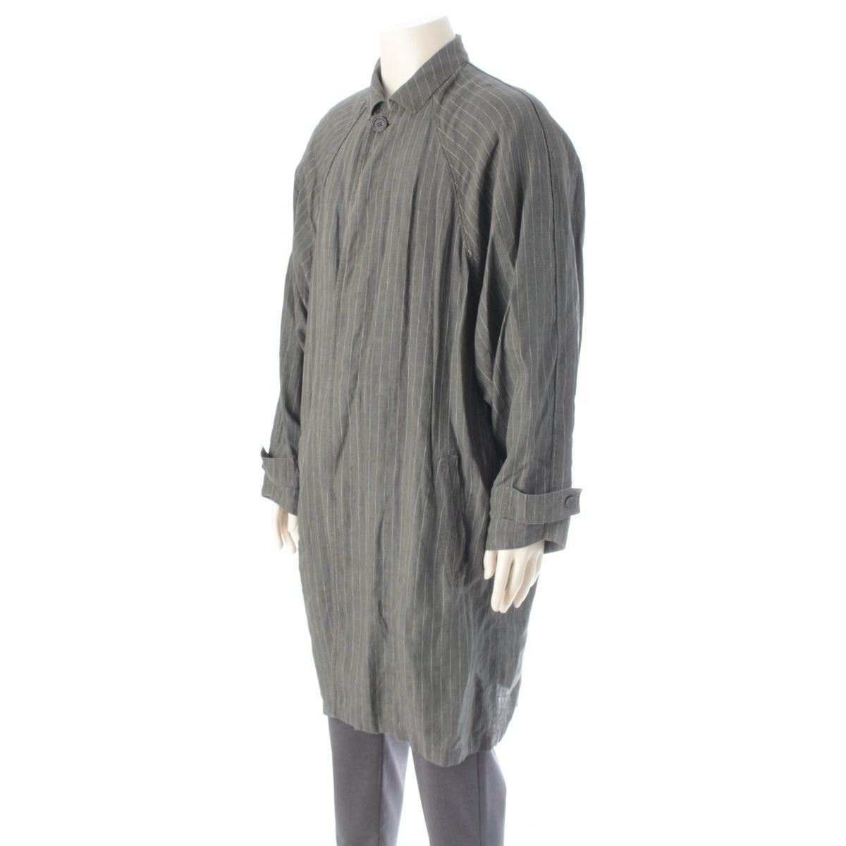 Versace Gianni Linen Unlined Long Coat Gray White