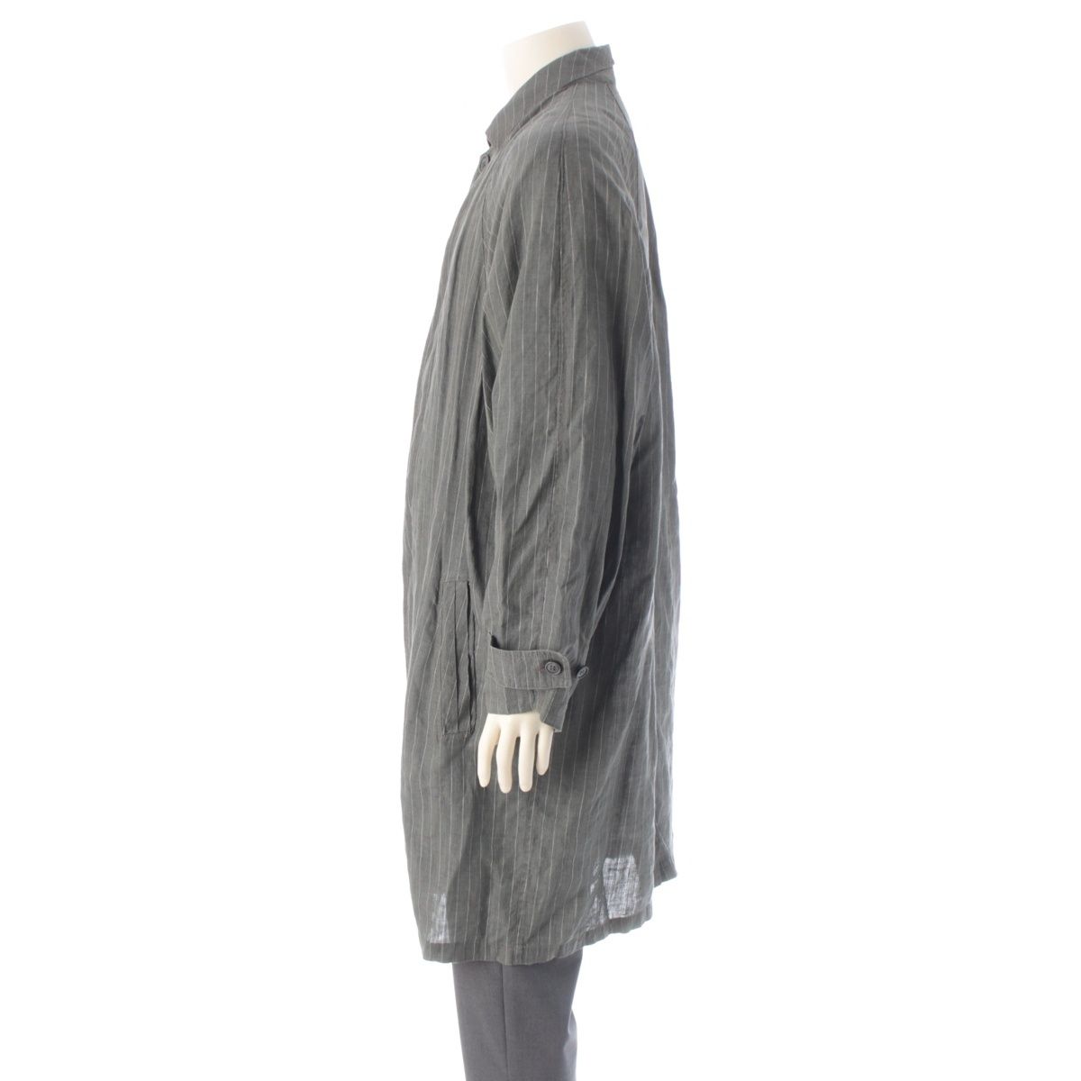 Versace Gianni Linen Unlined Long Coat Gray White