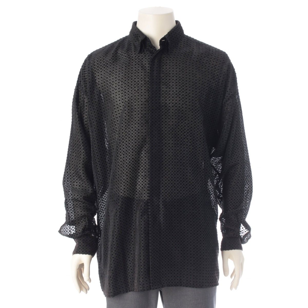 Versace Gianni Velour Sheer Oversize All Over Pattern Long Sleeve Shirt Top