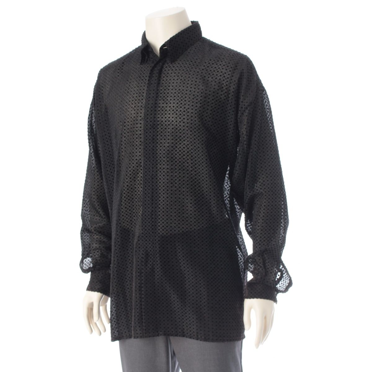 Versace Gianni Velour Sheer Oversize All Over Pattern Long Sleeve Shirt Top