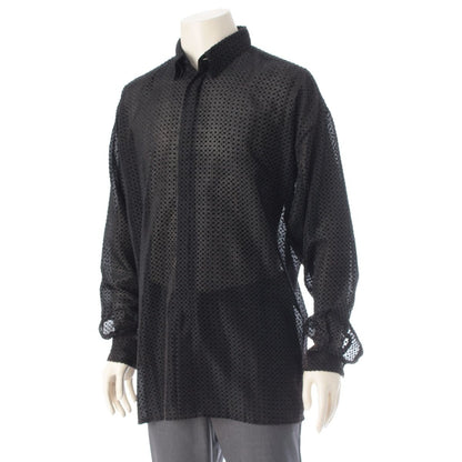 Versace Gianni Velour Sheer Oversize All Over Pattern Long Sleeve Shirt Top