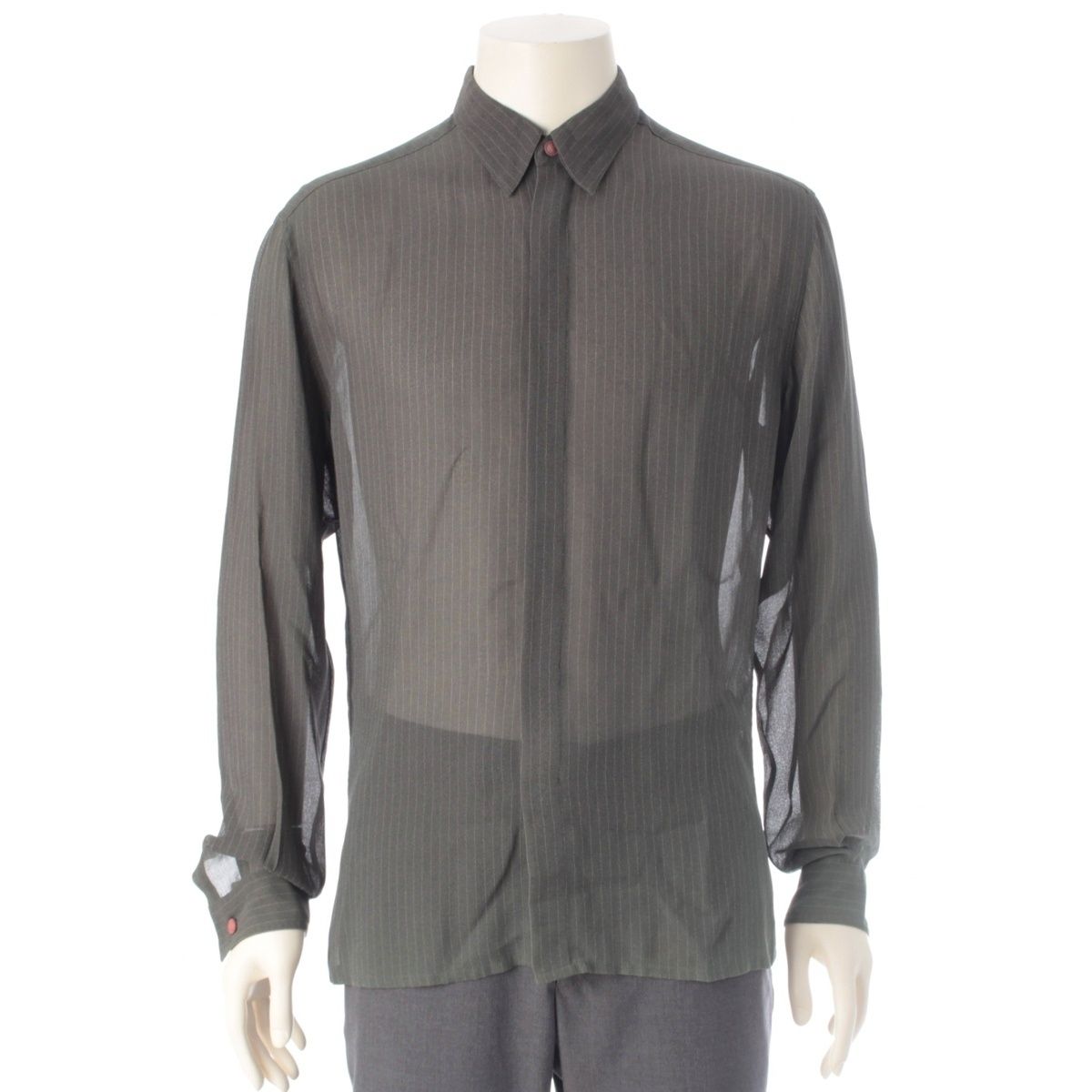 Versace Gianni Acetate Sheer Striped Fade Logo Button Long Sleeve Shirt Top