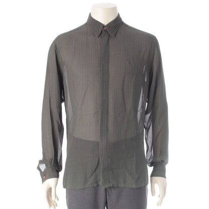 Versace Gianni Acetate Sheer Striped Fade Logo Button Long Sleeve Shirt Top