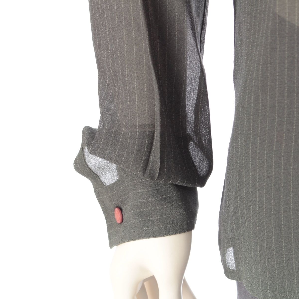 Versace Gianni Acetate Sheer Striped Fade Logo Button Long Sleeve Shirt Top