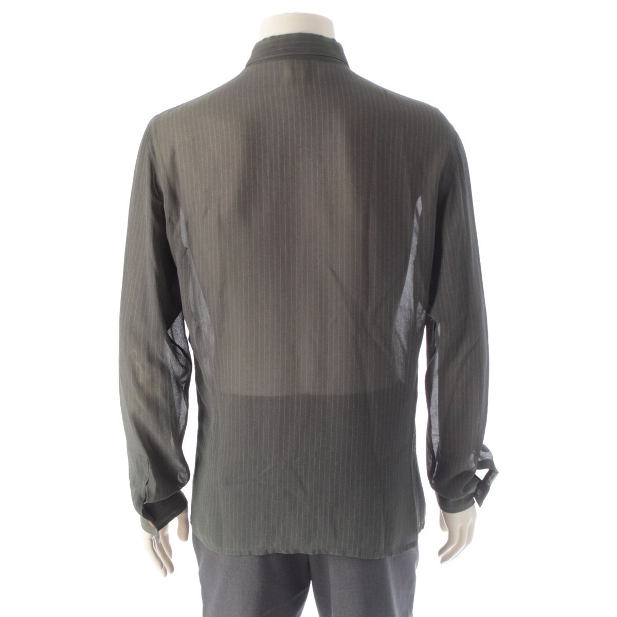 Versace Gianni Acetate Sheer Striped Fade Logo Button Long Sleeve Shirt Top