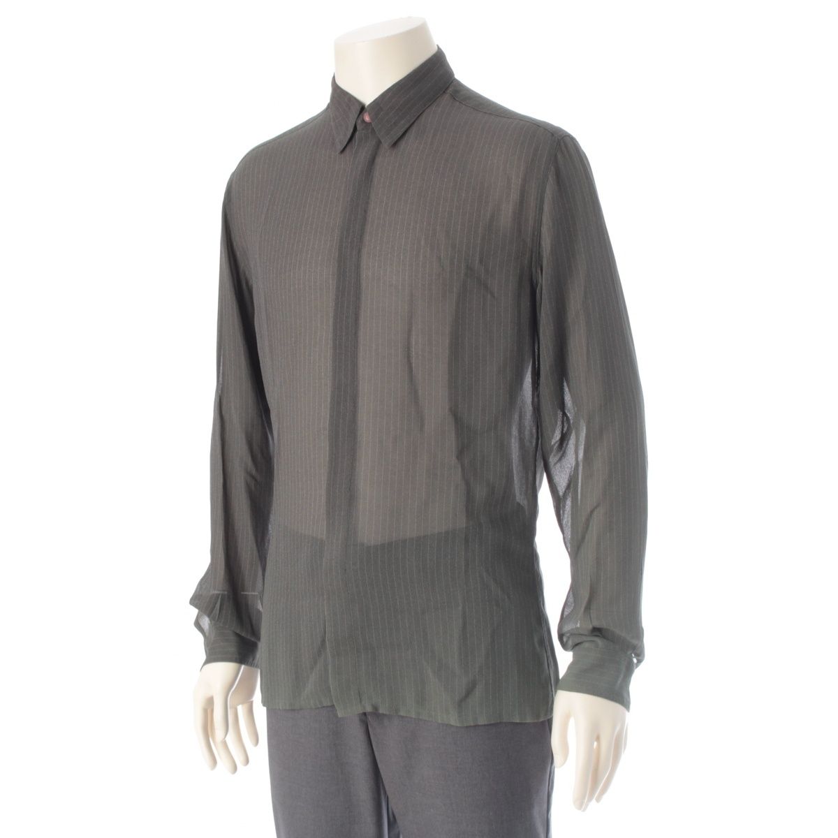 Versace Gianni Acetate Sheer Striped Fade Logo Button Long Sleeve Shirt Top