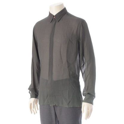 Versace Gianni Acetate Sheer Striped Fade Logo Button Long Sleeve Shirt Top