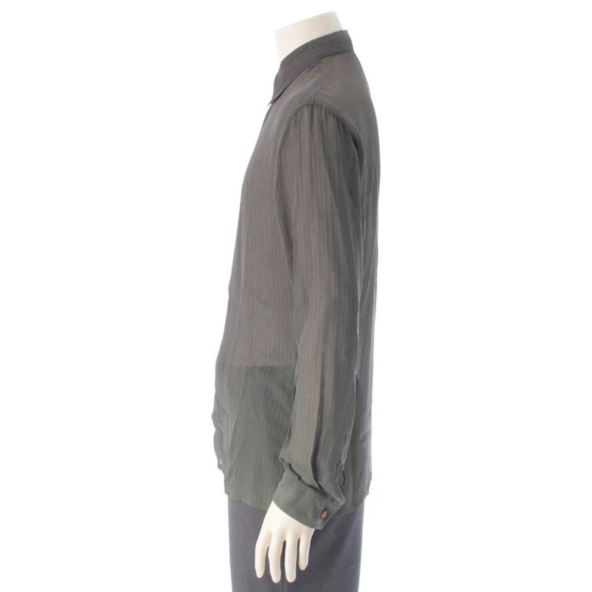Versace Gianni Acetate Sheer Striped Fade Logo Button Long Sleeve Shirt Top