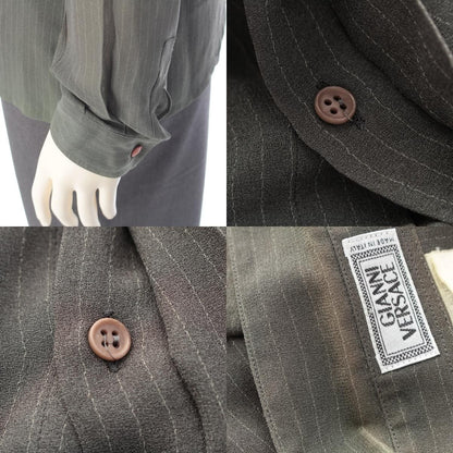Versace Gianni Acetate Sheer Striped Fade Logo Button Long Sleeve Shirt Top