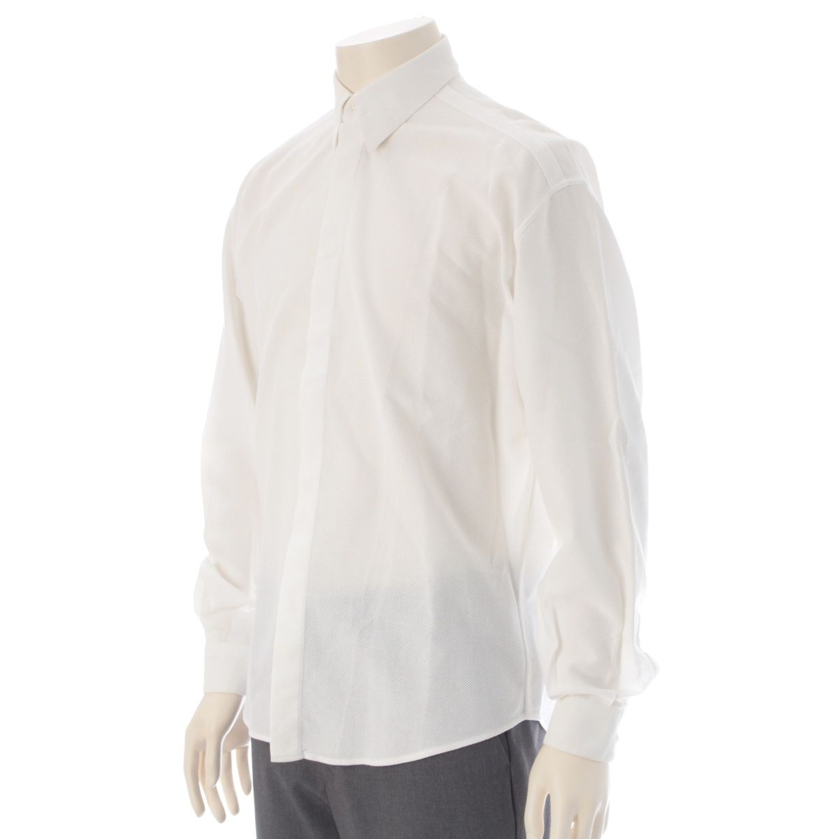 Versace Gianni Cotton Mesh Shell Button Long Sleeve Shirt Top White