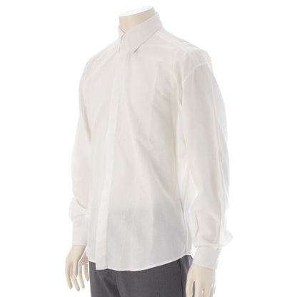 Versace Gianni Cotton Mesh Shell Button Long Sleeve Shirt Top White
