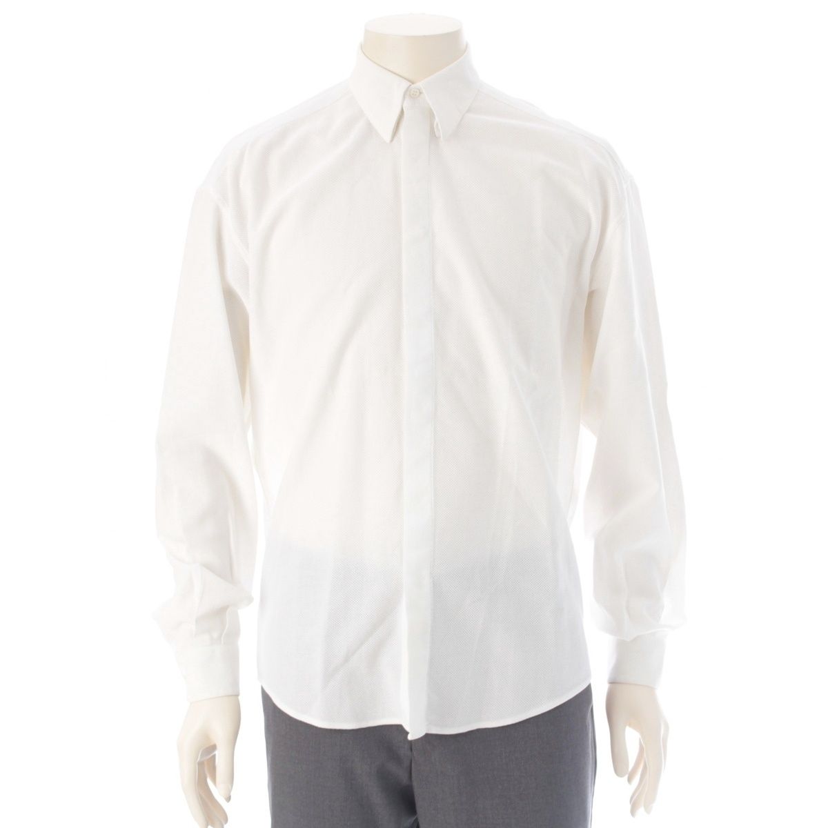 Versace Gianni Cotton Mesh Shell Button Long Sleeve Shirt Top White