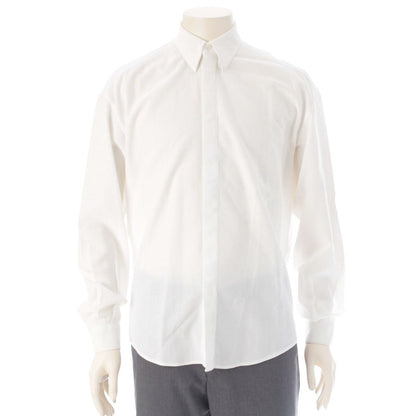 Versace Gianni Cotton Mesh Shell Button Long Sleeve Shirt Top White