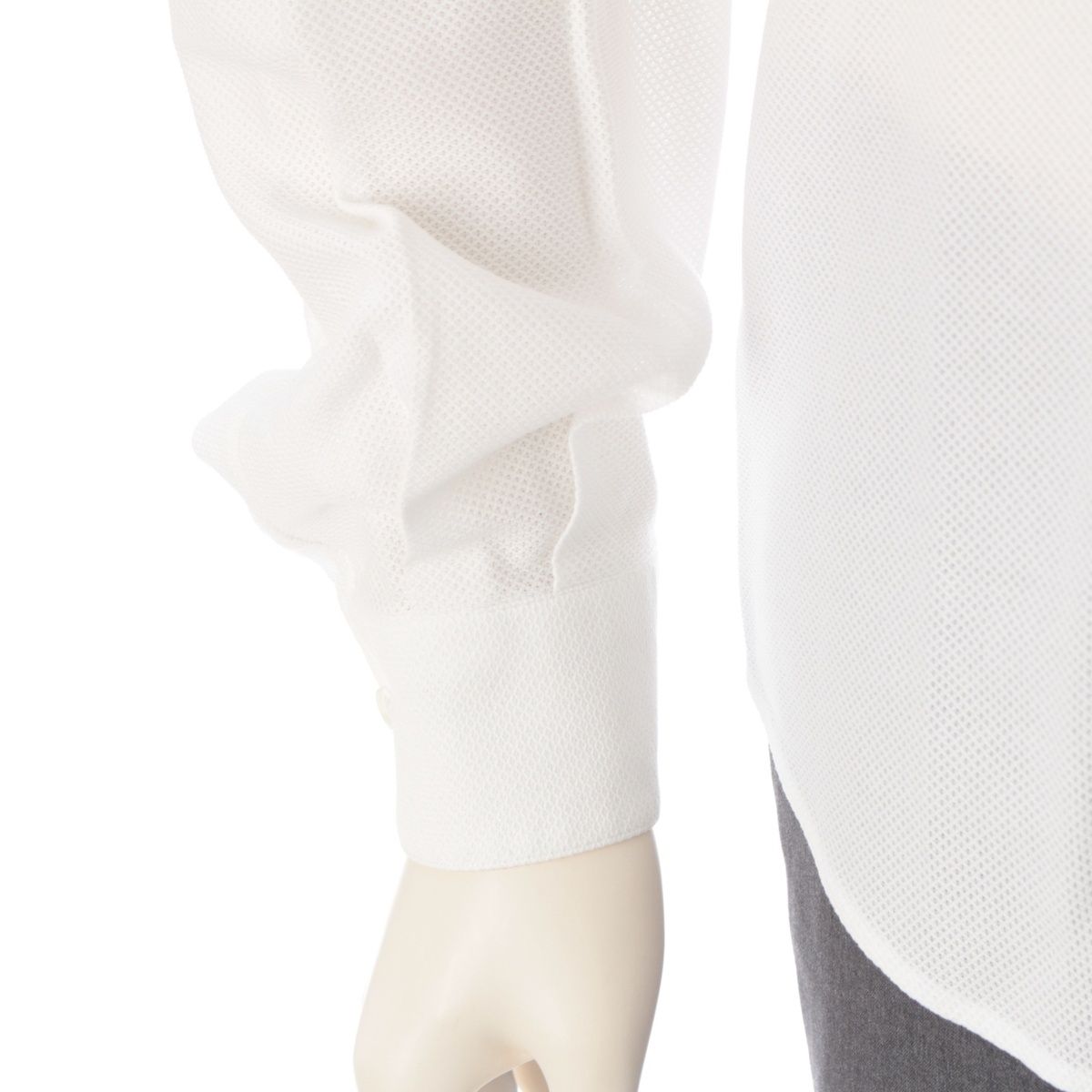 Versace Gianni Cotton Mesh Shell Button Long Sleeve Shirt Top White