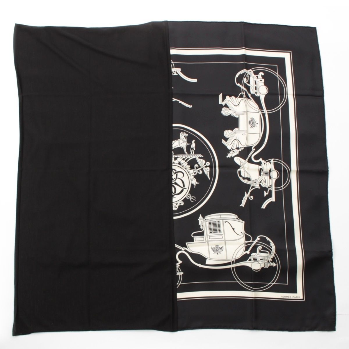 Hermes Carre Hybrid 90 Silk Wool Ex Libris Scarf Black White