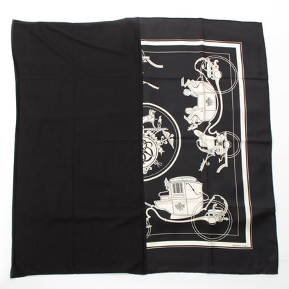 Hermes Carre Hybrid 90 Silk Wool Ex Libris Scarf Black White
