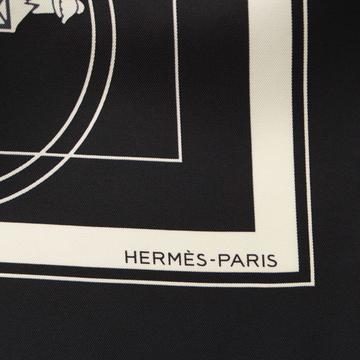 Hermes Carre Hybrid 90 Silk Wool Ex Libris Scarf Black White