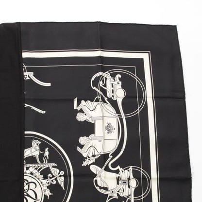 Hermes Carre Hybrid 90 Silk Wool Ex Libris Scarf Black White