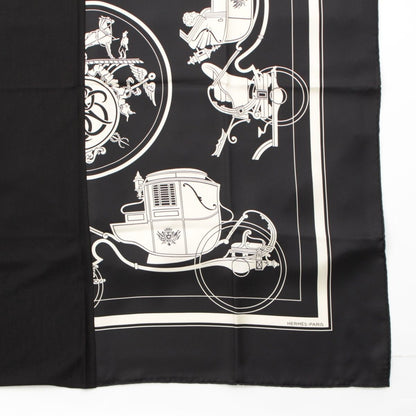 Hermes Carre Hybrid 90 Silk Wool Ex Libris Scarf Black White