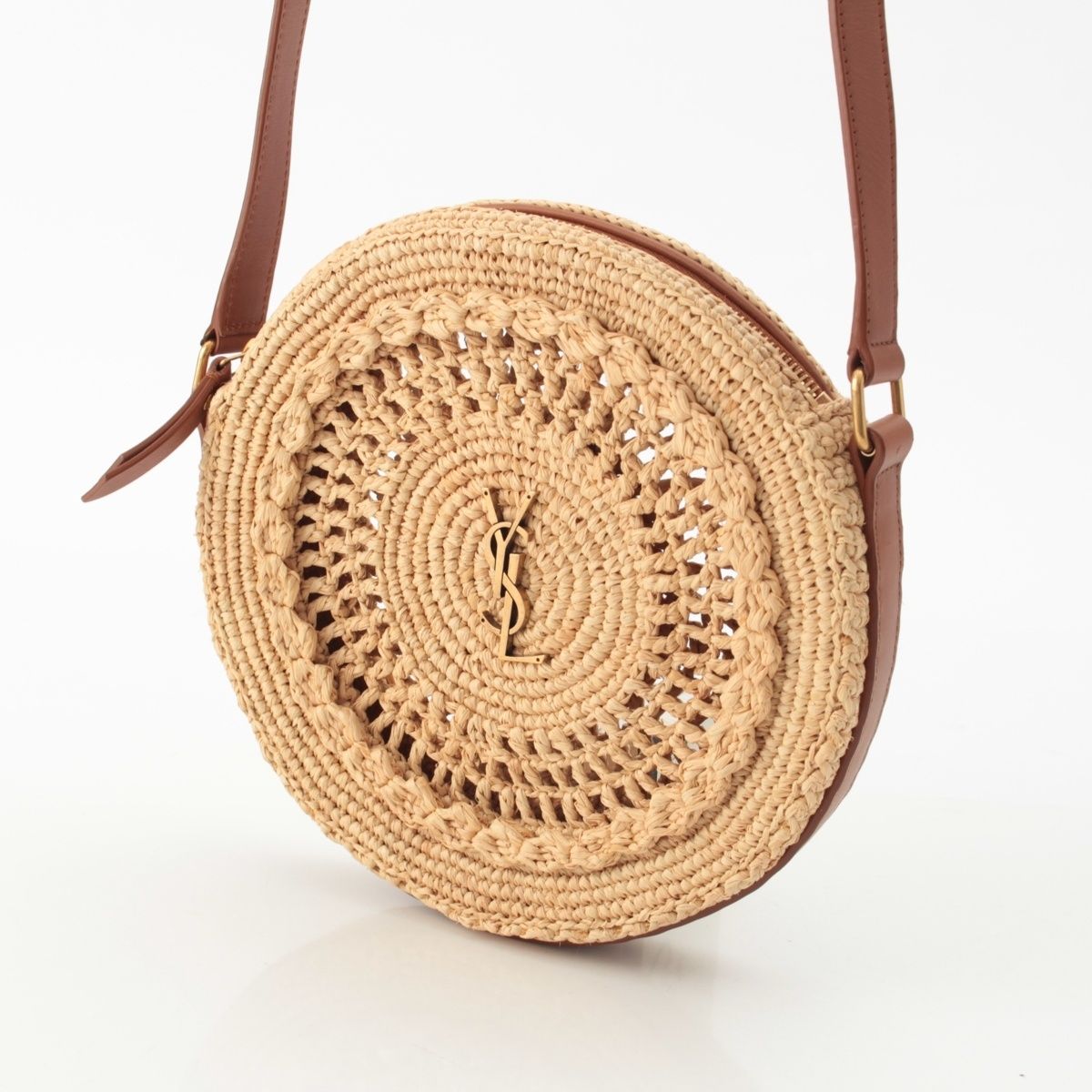 Saint Laurent Sac Ronde Circle Shoulder Bag Beige Brown